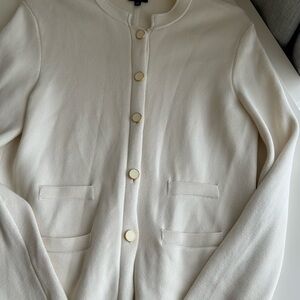 Talbots Cream Knit Cardigan with Gold Accents